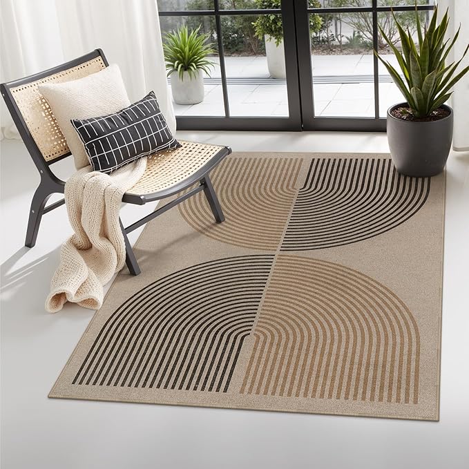Lahome Modern Rainbow Easy Jute 3x5 Patio Rug, Washable Rugs for Entryway Farmhouse Non Slip Indoor Door Mat, Contemporary Throw Carpet for Entry Mudroom Porch Decor