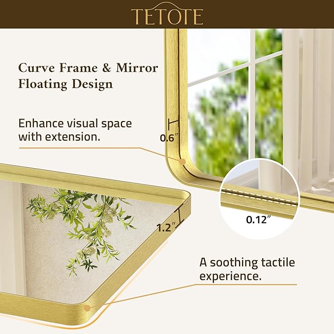 TETOTE 48 x 36 Inch Gold Mirrors Brushed Gold Metal Framed Bathroom Mirror, Tempered Glass, Modern Farmhouse Wall Mounted Mirror for Decorative(Horizontal/Vertical)