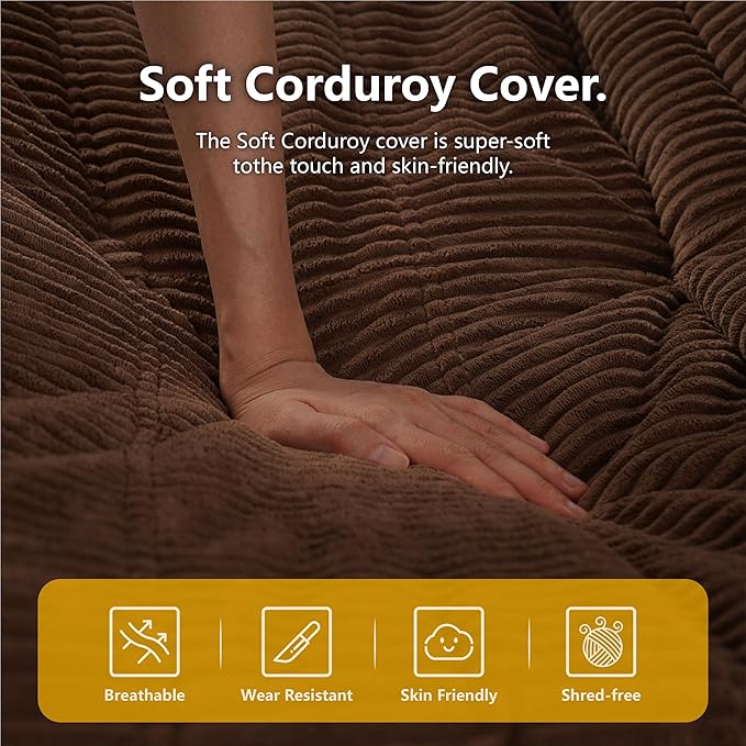 N&V Fireside Chair, Mid Century Armless Floor Sofa, Soft Premium Corduroy Floor Lounge Chair, Foam Sofa Accent Chair for Living Room Bedroom and Office, Salmon