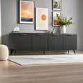 TV Stand for Up to 60" TVs, Modern Entertainment Center with 4 Cylindrical Stripe Doors, Media Console Table with Solid Wooden Legs, Modern TV Stand for Living Room, Bedroom, Black
