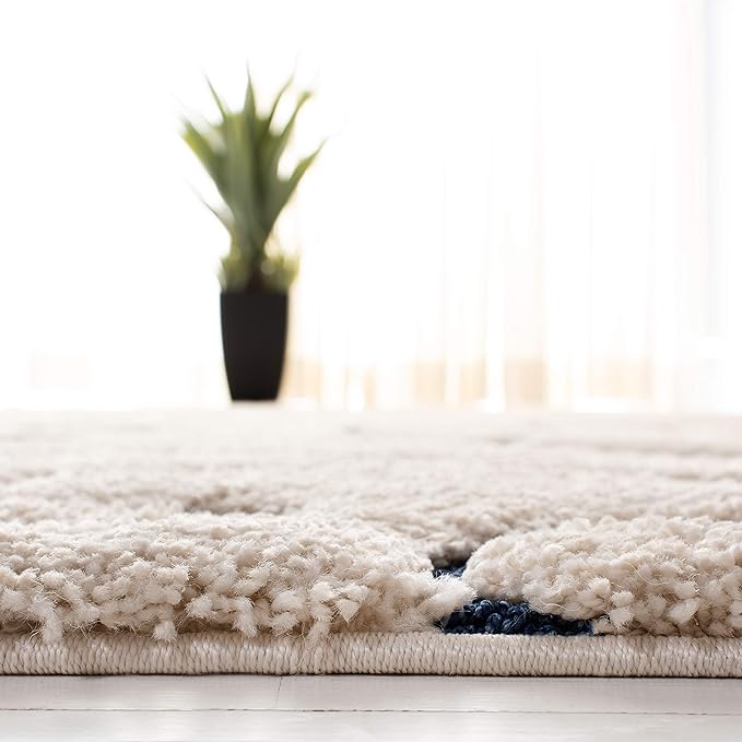 SAFAVIEH Area Rug 8x10 - Florida Shag Collection - Large - Cream & Blue, Scroll Design, Non-Shedding & Easy Cleaning, Plush Thick Pile, Ideal for Living Room, Bedroom, Dining Space (SG455-1165)