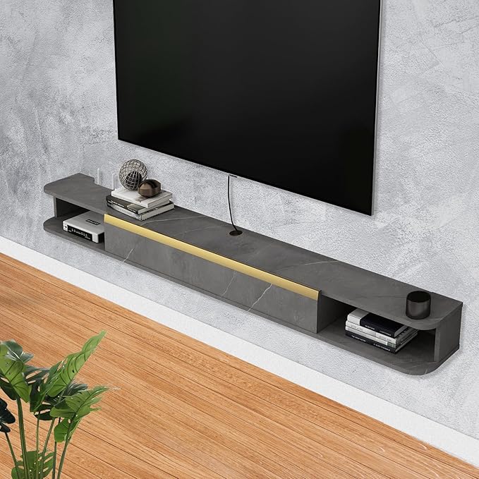 Floating TV Stand, 79'' Wall Mounted Entertainment Center TV Media Console, Floating Shelves with Door, Floating TV Cabinet Large Storage TV Bench for Living Room (Dark Grey, 78.74IN)
