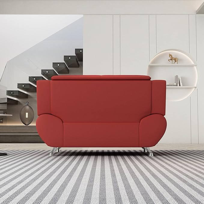 Container Furniture Direct Michael Modern Faux Leather Upholstered Stainless Steel Legs Living Room Loveseat, Red