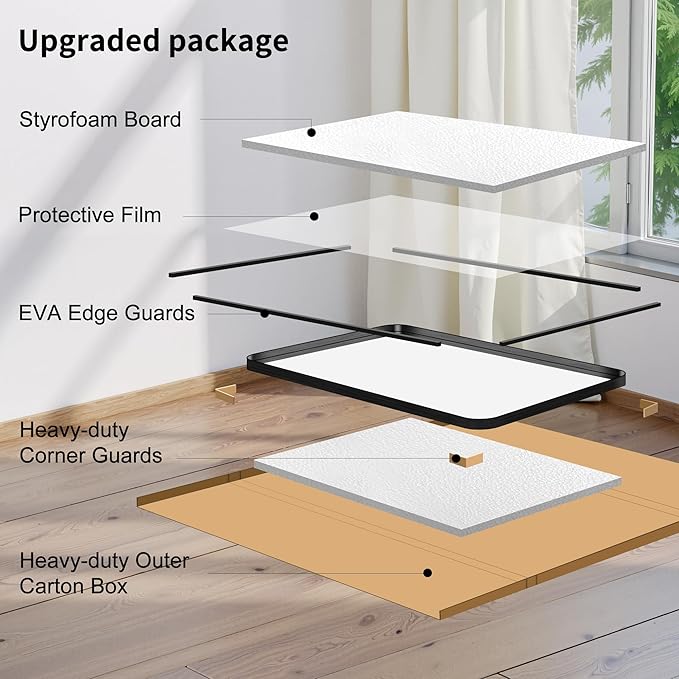 FORBATH 24x48 Inch Bathroom Mirror, Brushed Black Deep Frame Narrow Wall Mirror with Rounded Corners, Anti-Rust Tempered Glass for Modern Farmhouse Vanity (Horizontal/Vertical)