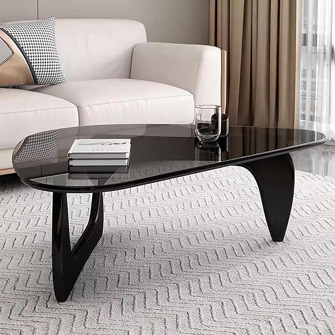 Modern Glass Coffee Table for Living Room, Mid Century Small Coffee Tables, Suitable for Bedroom Living Room Reception Office Tables（Black/Grey，Small）