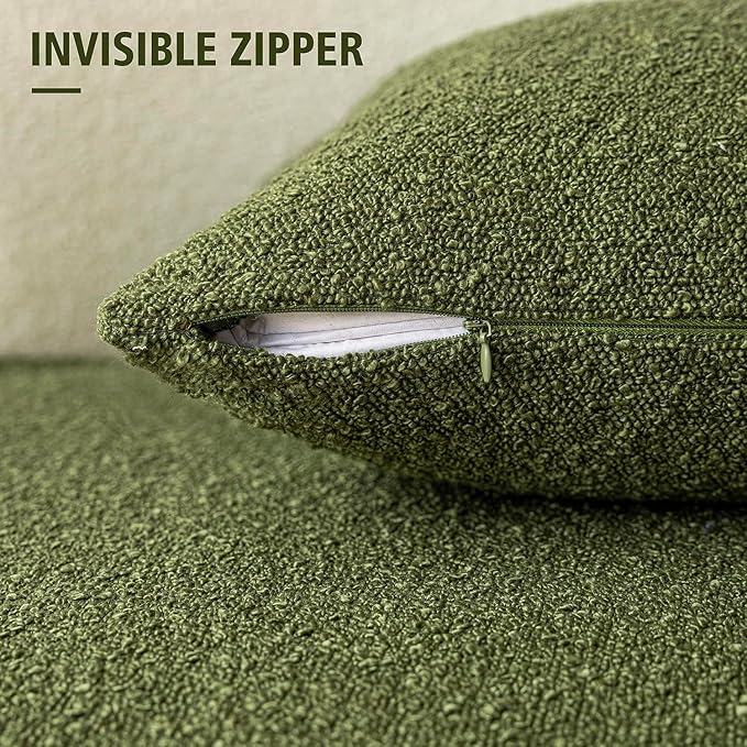 Foindtower Pack of 2 Modern Textured Boucle Throw Pillow Covers Accent Solid Decorative Pillow Cases Cozy Woven Couch Cushion Case for Chair Sofa Bedroom Living Room Home Decor, 20 x 20 Inch,Green