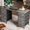 Huuger 47 Inch Computer Desk with 8 Fabric Drawers, Office Desk Work Desk for Home Office, Study, Gaming Desk with Drawers, Large Storage, Grey