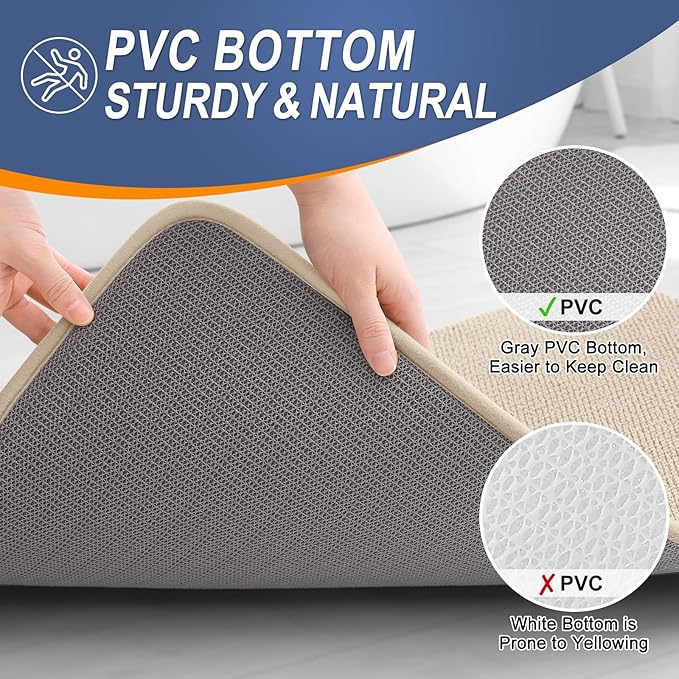 OLANLY Thick Memory Foam Bath Mat Rug 36x24, Extra Soft Absorbent Bathroom Rug, Quick Dry Bath Mats, Non-Slip, Machine Washable Carpet for Bathroom, Tub and Shower, Home Decor Accessories, Beige