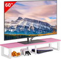 Clikuutory 45" Large TV Riser for 32-60 inch TVs, Tabletop Stand with Steel Legs, Storage & Dual - Screen Office Desk Function, Ideal for Home Office, Bedroom, Living Room, Pink