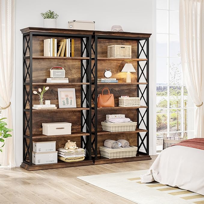 Tribesigns 6-Tier Bookcase, 71 Inches Industrial Bookshelves and Bookcases, Floor Standing 5 Shelf Display Storage Shelves Tall Bookcase for Home Office, Living Room, Bed Room, 2 Pcs