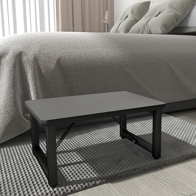 Small Step Stool for Adults Kids, Wooden Metal Foot Stool, One Stepping Stool for Bedside and Closet, 400 LBS Load Heavy Duty Step for Living Room, Gray
