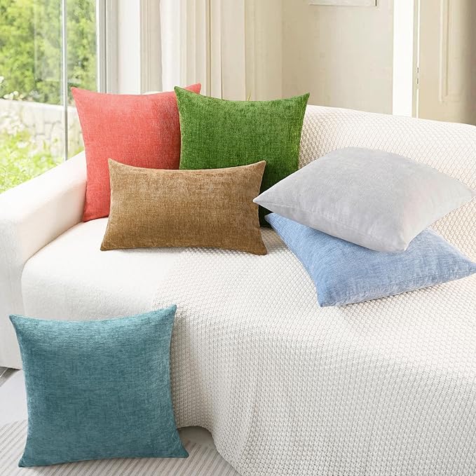 CaliTime Throw Pillow Covers Decorative 16 X 26 Inches Pack of 2 Cozy Chenille Cushion Cases for Couch Sofa Bed Living Room Home Moonbeam Gray