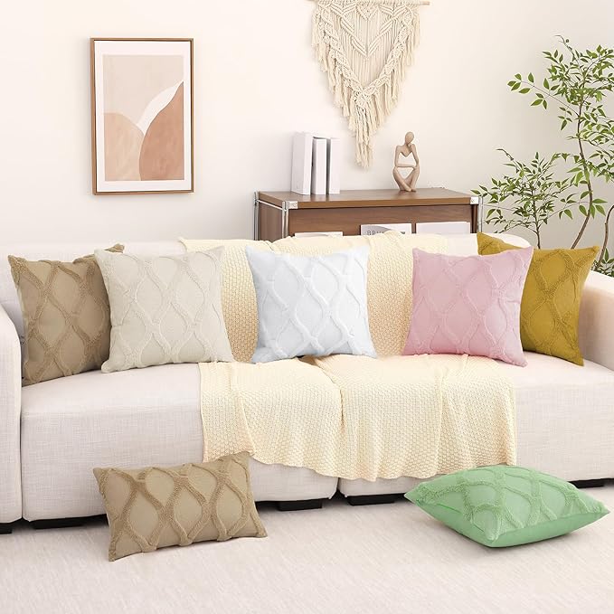 decorUhome Throw Pillow Covers 12x20 Inch Set of 2, Soft Plush Faux Fur Wool Lumbar Khaki Couch Pillow Covers, Decorative Neutral Pillow Cases for Bed Sofa Living Room Home Decor