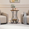 X-cosrack End Table, Round Side Table for Small Spaces, Coffee Tea Table Nightstand Home Decor for Living Room Balcony Bedroom Office,Rustic Brown & Black,15.75" L x 15.75" W x 24.0" H