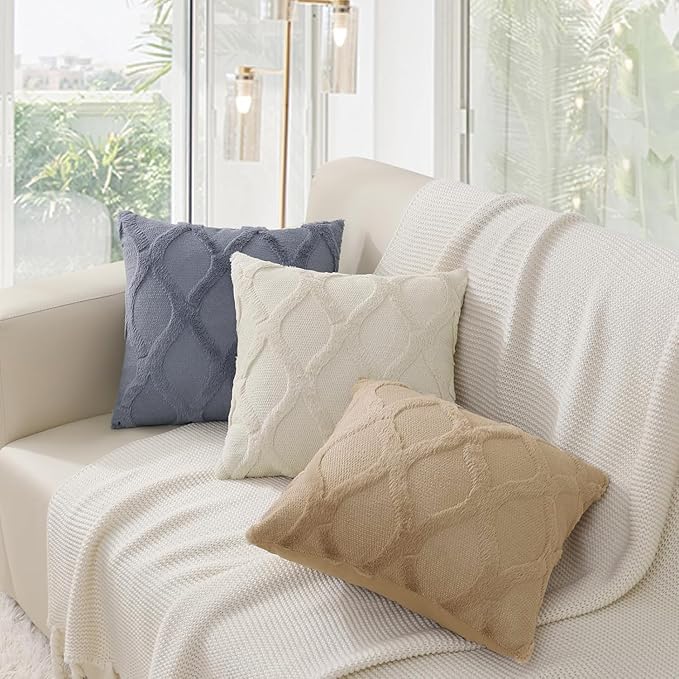 decorUhome Throw Pillow Covers 26x26 Inch Set of 2, Soft Plush Faux Fur Wool Beige Couch Pillow Covers, Decorative Neutral Pillow Cases for Bed Sofa Living Room Home Decor