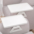 2 Pack Couch Arm Tray,Bamboo Folding Sofa Tray,Sofa Armrest Trays Clip-On Couch Desk for Drinks,Snacks,Phone,Remote Control（White）