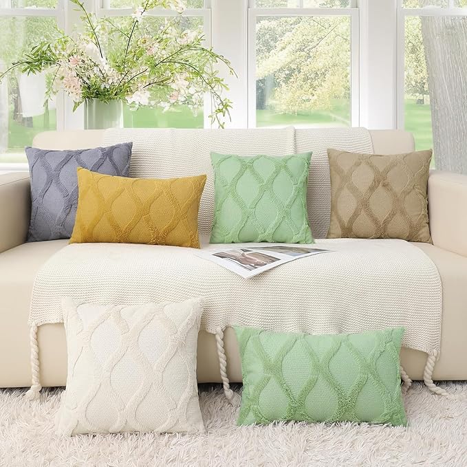 decorUhome Throw Pillow Covers 24x24 Inch Set of 2, Soft Plush Faux Fur Wool Sage Green Couch Pillow Covers, Decorative Neutral Pillow Cases for Bed Sofa Living Room Home Decor