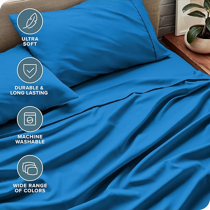 Bare Home Queen Sheet Set - Luxury 1800 Ultra-Soft Microfiber Bed Sheets - Double Brushed - Deep Pockets - Easy Fit - 4 Piece Set - Bedding Sheets & Pillowcases (Queen, Medium Blue)