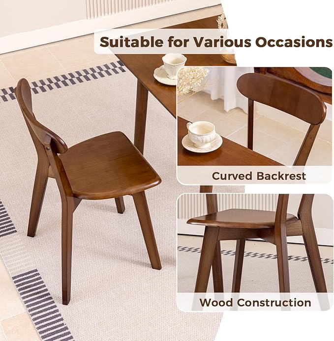 DELAVIN Soild Wood Dining Chairs Set of 2, Oak Wood Kitchen Chairs, Mid Century Modern Dining Room Chairs, Walnut