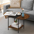 OYEAL Small Round Coffee Table for Living Room Farmhouse Oval Center Table Circular Coffee Table with 2-Layer Storage and Opening Shelf for Display,Small Space,Home Office,Black & Brown
