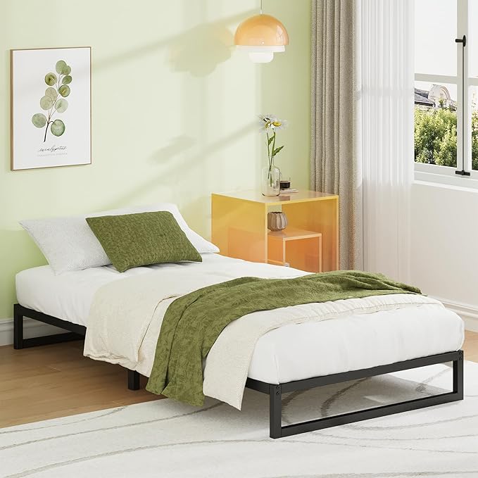 EMODA 7 Inch Twin Bed Frames No Box Spring Needed, Heavy Duty Metal Twin Platform Bed Frame, Noise Free, Easy Assembly, Black