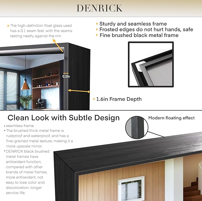 DENRICK Black Framed Mirror for Bathroom 48 x 30 Inch Matte Black Bathroom Mirrors, Mirror, Metal Farmhouse Mirrors (Horizontal/Vertical)