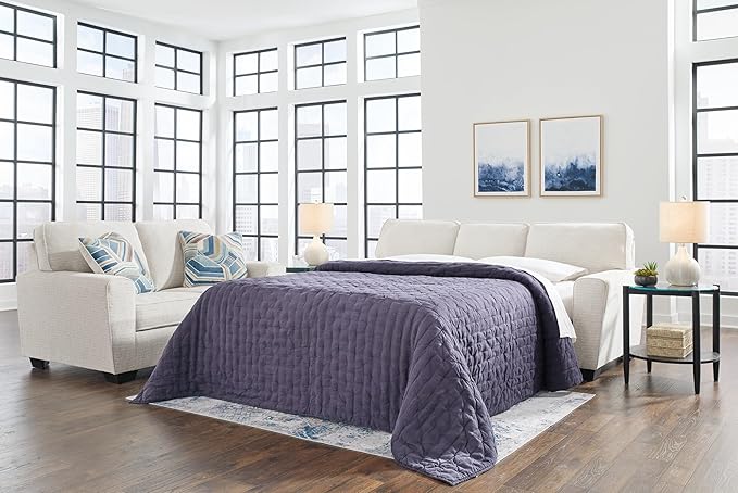 Signature Design by Ashley Cashton Casual 2-in-1 Sofa Sleeper with Folding Gel Memory Foam Mattress, Queen, White