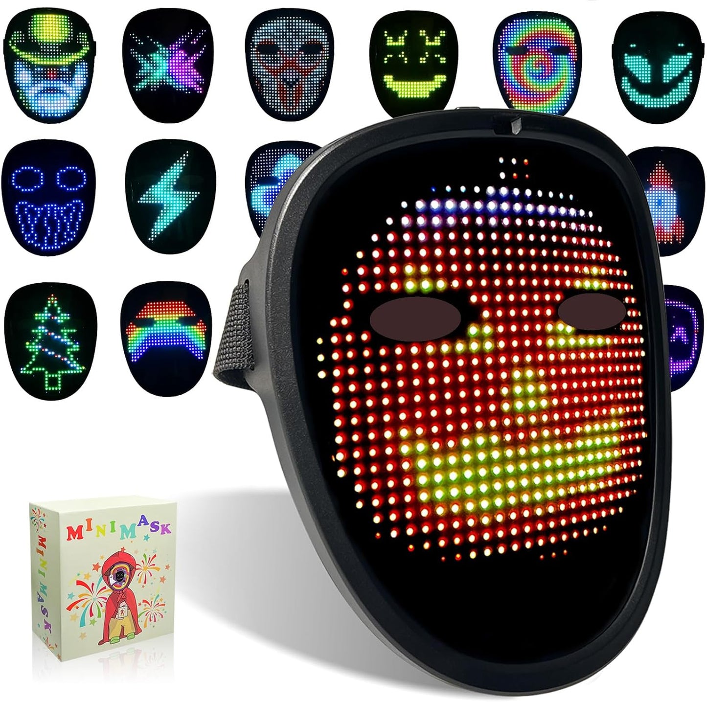 Led Mask with Gesture Sensing, Light up Face Transforming Mask for Halloween Xmas Costume Party