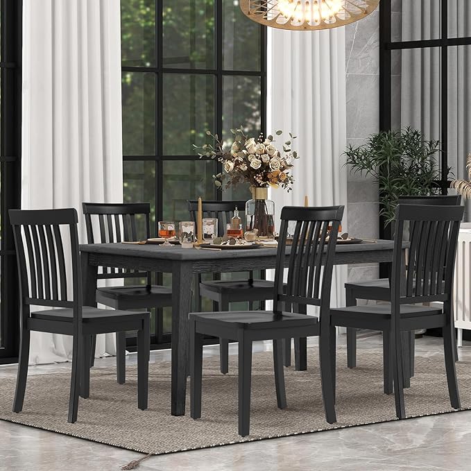 COLAMY Wooden Dining Room Chairs Set of 6, Spindle High Back Windsor Kitchen Side Chair, Farmhouse Dining Chairs for Kitchen, Dining Room, Black