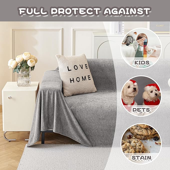 MYSKY HOME Couch Cover for Dogs Non-Slip Couch Cover for 2 Cushion Couch Sofa Cover Sofa Slipcovers for Dogs, Sofa Covers Washable Soft Thick Furniture Protector, 71" x 102", Grey