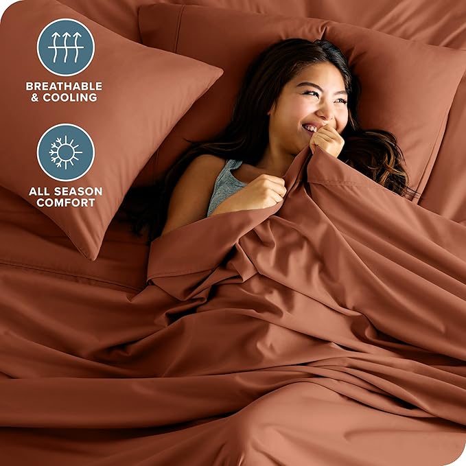 Bare Home King Sheet Set - Luxury 1800 Ultra-Soft Microfiber Queen Bed Sheets - Double Brushed - Deep Pockets - Easy Fit - 4 Piece Set - Bedding Sheets & Pillowcases (King, Terracotta)