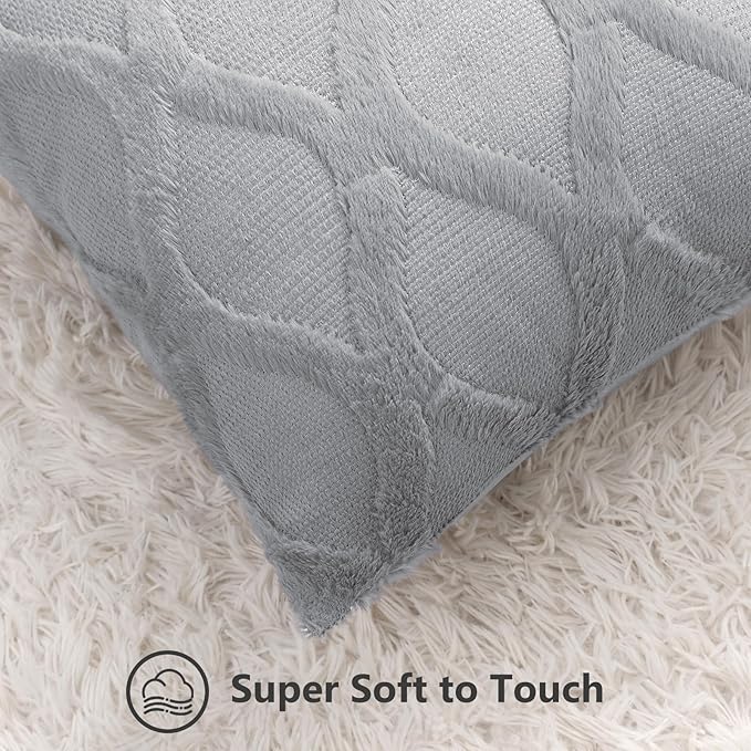 decorUhome Throw Pillow Covers 20x20 Inch Set of 2, Soft Plush Faux Fur Wool Grey Couch Pillow Covers, Decorative Neutral Pillow Cases for Bed Sofa Living Room Home Decor