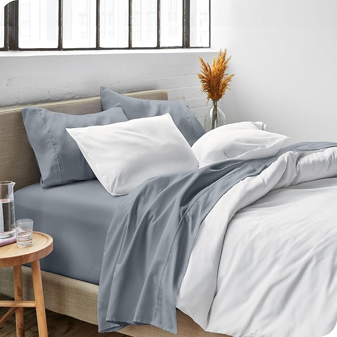 Bare Home Queen Sheet Set - 1800 Ultra-Soft Microfiber Queen Bed Sheets - Double Brushed - Deep Pockets - Easy Fit - 4 Piece Set - Bed Sheets (Queen, Steel Blue)