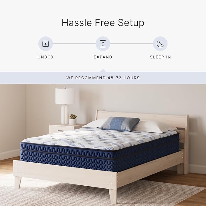 Signature Design by Ashley California King Size Stack 12 Inch Hybrid Medium Plush Cooling Gel Infused Memory Foam Mattress for Pressure Relief, Fiberglass Free, Mattress in A Box
