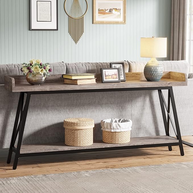 Tribesigns 70.9 inch Extra Long Console Table Behind Couch, Rustic Industrial Sofa Table for Living Room, Narrow Entryway Hallway Long Bar Table (Grey)