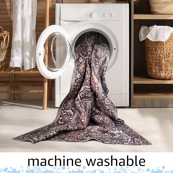 Keen Home Design 9x12 Rug - Machine Washable Area Rug with Non-Slip Backing, Ideal for Living Room, Dining Room, Bedroom - Vintage, Easy Clean, Durable, Low Pile Rug - (9' x 12')