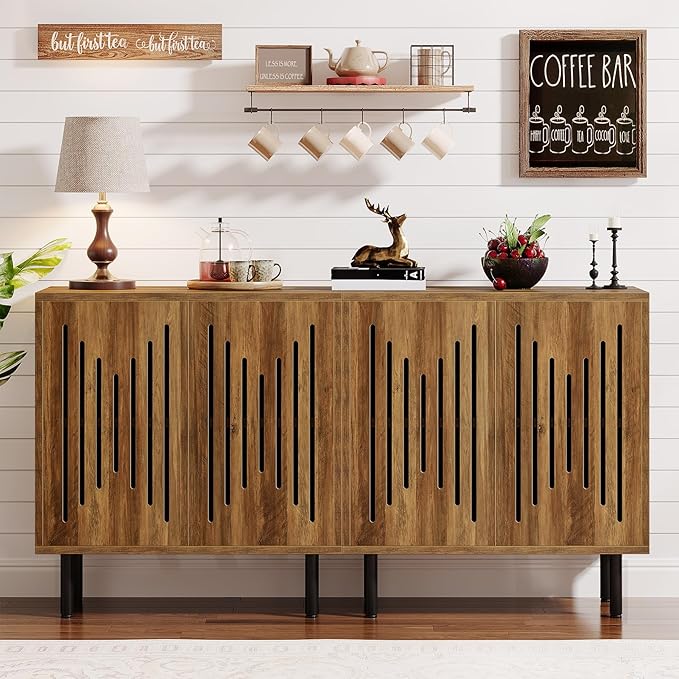 Tribesigns Set of 2 Sideboard Buffet with Storage, 59" Buffet Sideboard Cabinet with Adjustable Shelves, Accent Storage Cabinet for Living Room, Rustic Brown