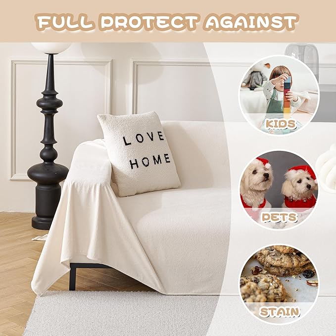 MYSKY HOME White Couch Covers for 3 Cushion Couch Sofa Pet Friendly Dog Couch Cover, Thick Durable Furniture Protector Cover, Non Slip Soft Couch Sofa Cover, Sofa Covers Washable, 71" x 118"