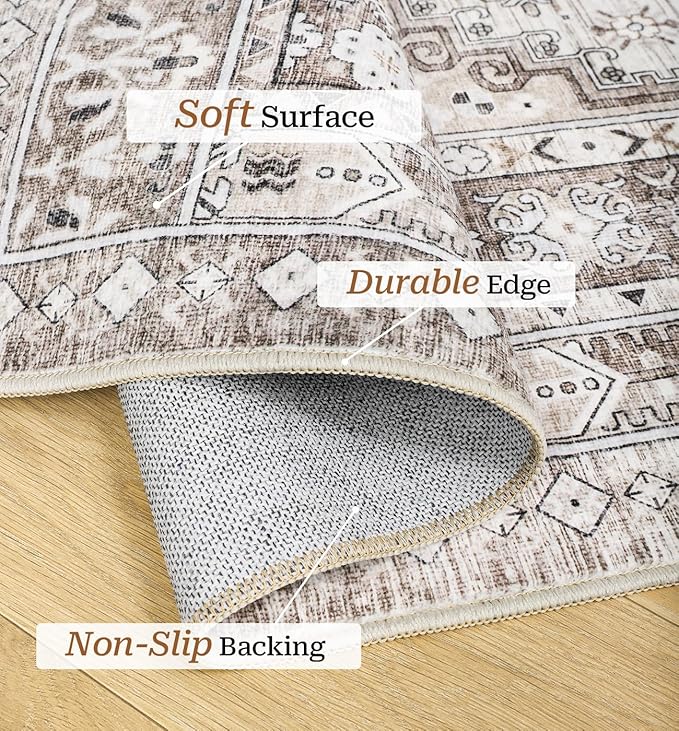 zesthome 10x12 Area Rugs,Stain Resistant Washable Rug,Ultra-Thin Rugs for Living Room,Bedroom,Non-Slip Backing Home Decor Large Area Rug (Brown/Beige,10'x12')