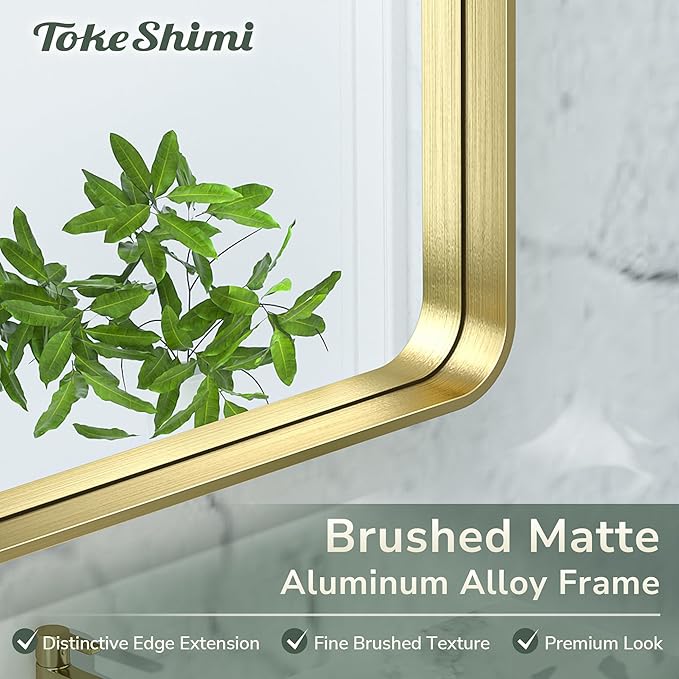 TokeShimi 60 x 28 Inch Brushed Gold Bathroom Vanity Mirror for Wall with Non-Rusting Aluminum Alloy Matte Metal Frame for Modern Farmhouse Home Decor (Horizontal/Vertical)