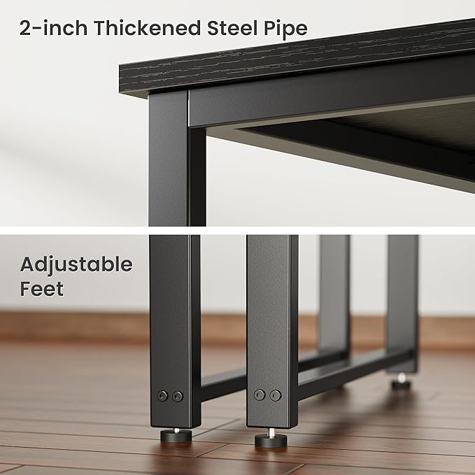 Huuger 55 x 24 inch Desk with Power Outlets & USB-C, Deeper & Thicker Desktop, Robust Metal Tubes, Computer Desk, Heavy Duty Office Desk, Work Gaming Desk for Home Office, Black