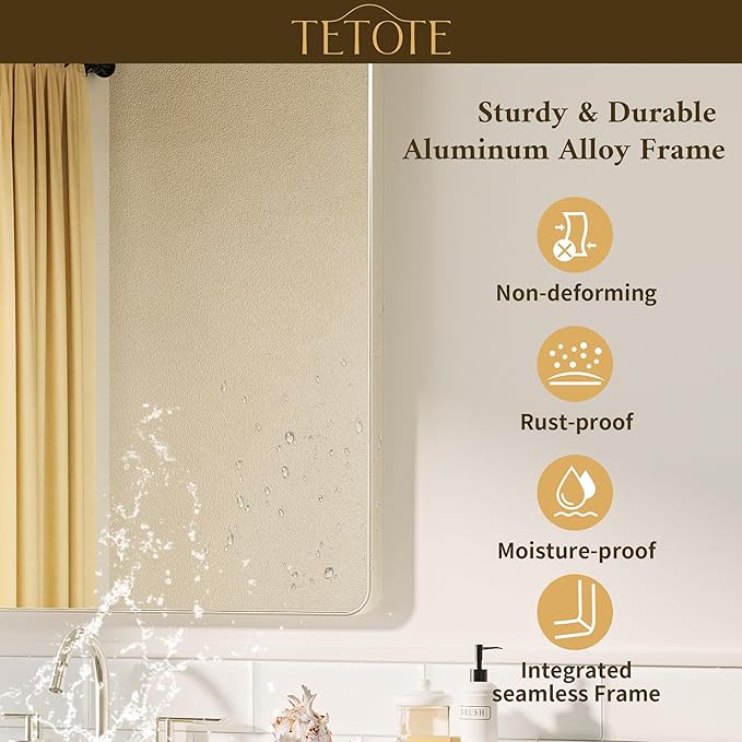 TETOTE Brushed Nickel Mirror 24 x 32 Inch Brushed Nickel Metal Framed Bathroom Mirror, Tempered Glass, Modern Farmhouse Wall Mounted Mirror for Decorative(Horizontal/Vertical)