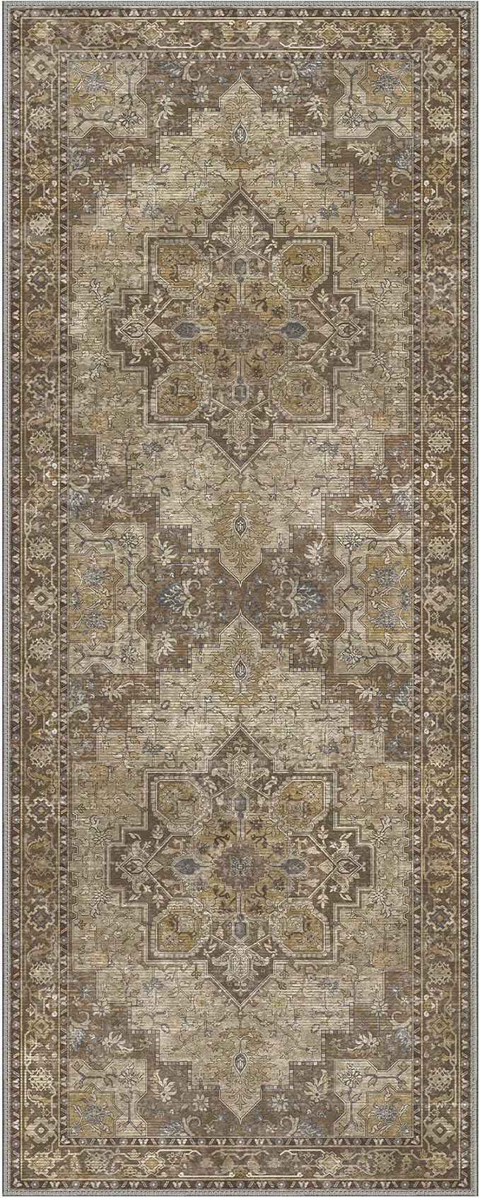 GENIMO 3x8 Runner Rugs for Hallway, Machine Washable Non Slip Vintage Rugs, Low Pile Lightweight Soft Print Rug for enrtyway, Corridor, Home Office, Kitchen, Rustic Brown