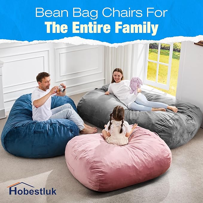 Hobestluk 4FT Bean Bag Chair Large Beanbag with Removable Cover Adult Bean Bag Chair with Portable Handle Desgin for Living Room Bedroom (Pink, 4FT)