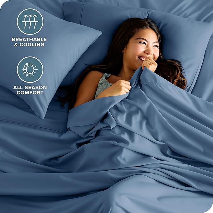 Bare Home Full XL Sheet Set - Luxury 1800 Ultra-Soft Microfiber Full Extra Long Sheets - Double Brushed - Deep Pockets - Easy Fit - 4 Piece Set - Bedding Sheets & Pillowcases (Full XL, Coronet Blue)
