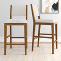 Plank+Beam Sereno Bar Stool, 30", Set of 2, Sturdy Wood Modern Kitchen Bar Height Stool, Upholstered Cushion Bar Chair with Back, Pecan/Ivory