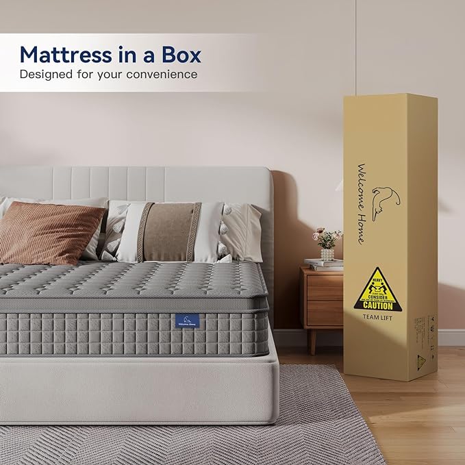 Vesgantti 10 Inch Multilayer Hybrid Cal King Mattress - Multiple Sizes & Styles Available, Ergonomic Design with Memory Foam and Pocket Spring, Medium Firm Feel, Grey
