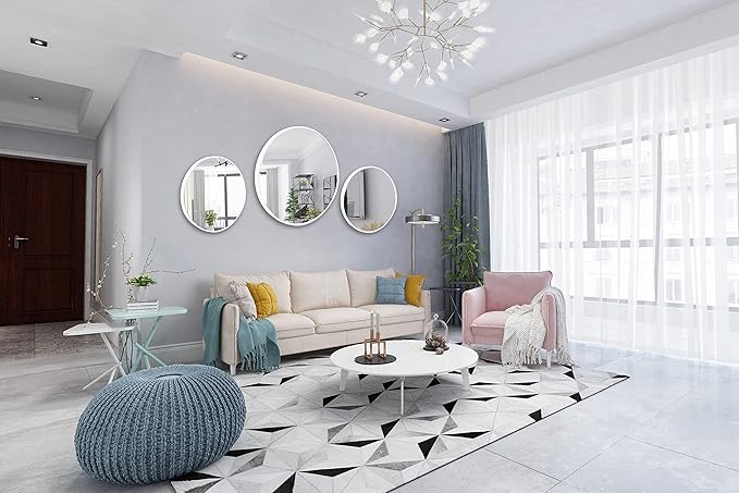 FrameWorks 20" Deluxe Contemporary White Circular Aluminum Mirror