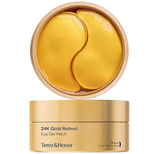 TEREZ & HONOR 24K Gold Retinol Under Eye Patches - 60 Korean Hydrogel Eye Masks with Collagen Peptide for Wrinkles, Dark Circles, Puffy Eyes, Radiance & Firming - Self Care, Gifts for Women and Men