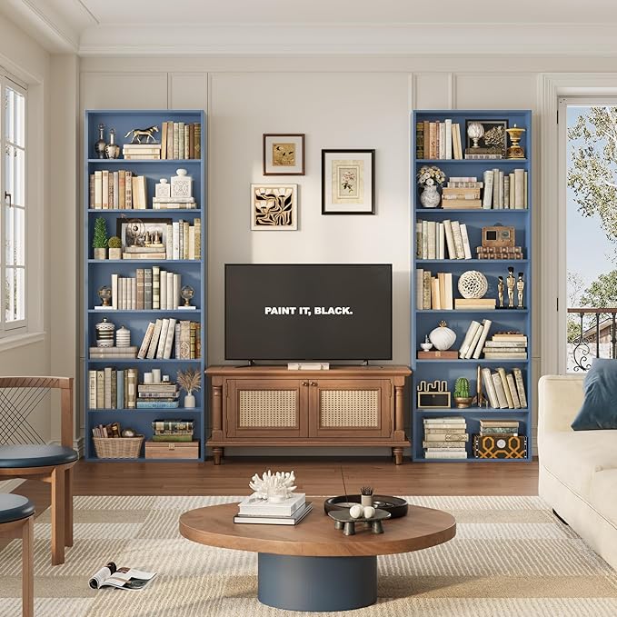 82" Tall Bookshelf, 7-Tier Open Shelves Bookcase, Freestanding Display Storage Shelves, Tall Bookcase Home Decor Furniture for Home Office, Living Room, Bedroom, Blue